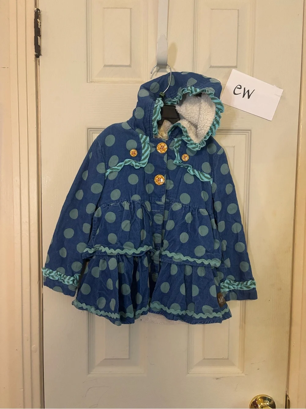 Matilda Jane Blue Polka Dot Hooded Raincoat with Teal Trim